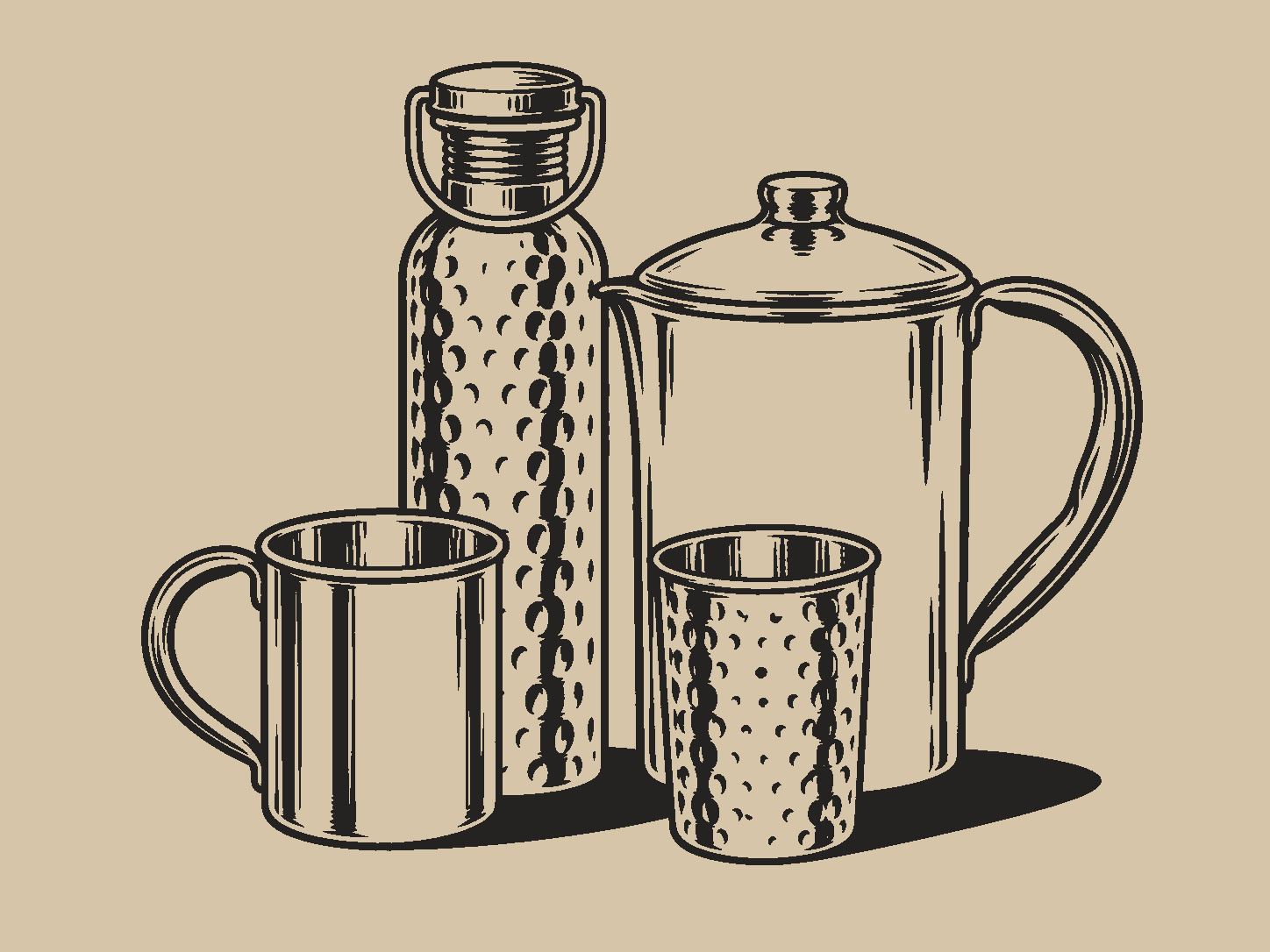 Para beber: Garrafas, canecas, copos e jarros