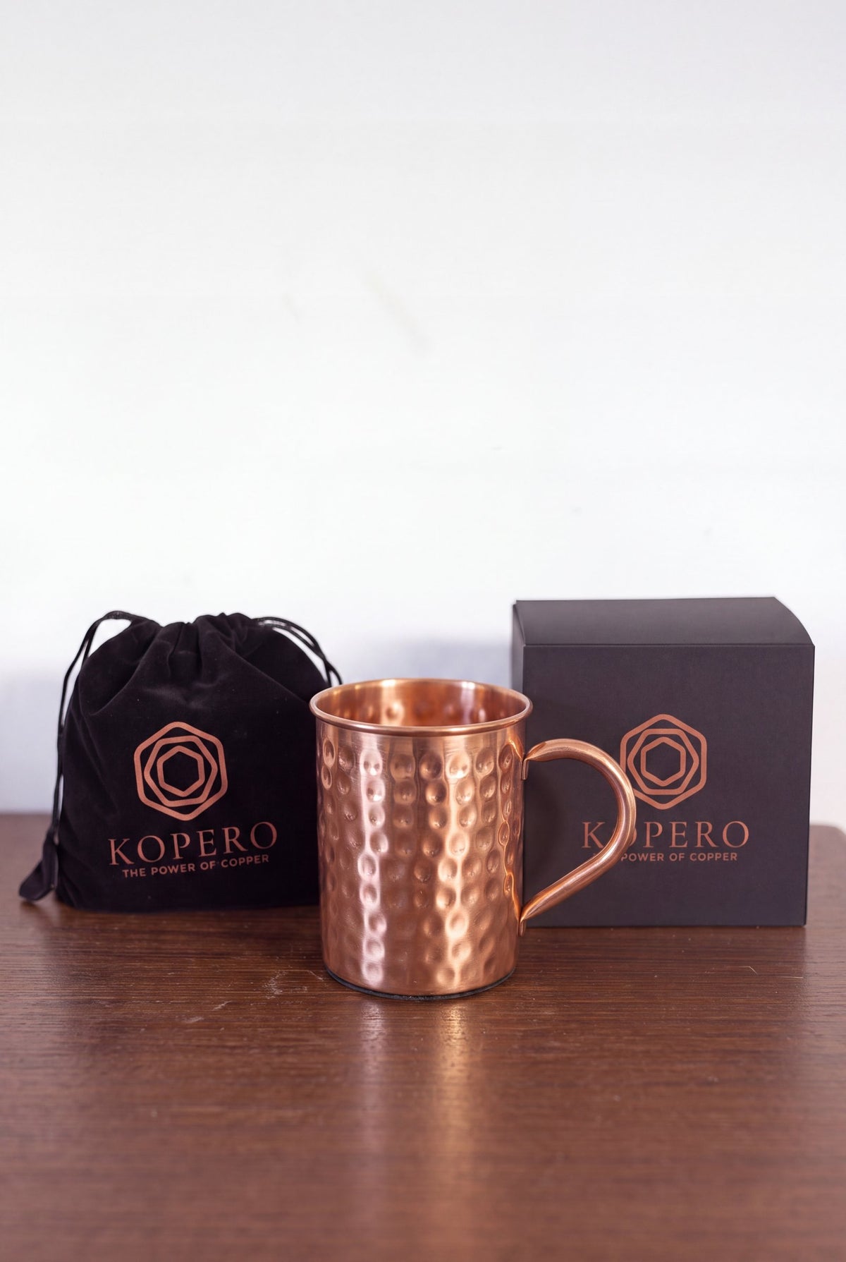 Kopero Caneca de Cobre Martelada com o saco de veludo e a caixa de presente