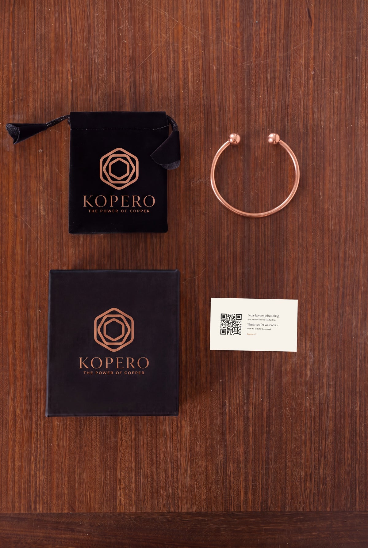 Kopero Premium Pulseira de Cobre Redonda, com saco de veludo, caixa e cartão de agradecimento